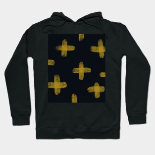 Abstract drawing of yellow crosses on blue Hoodie